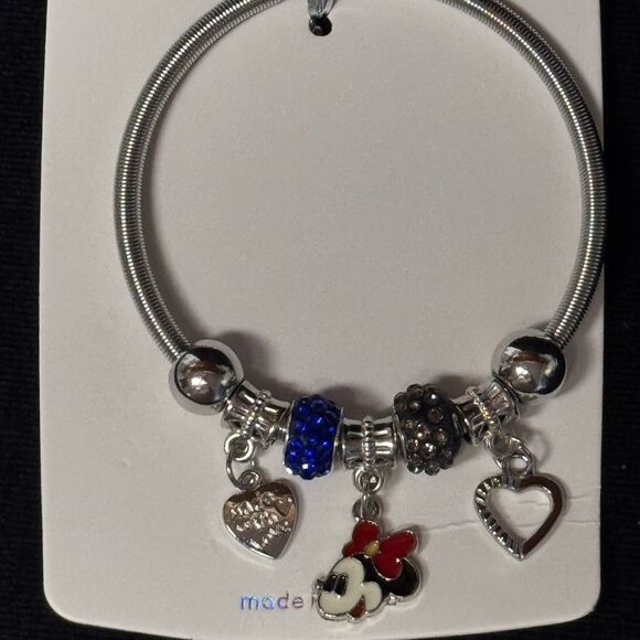 Fashion Jewelry Silver and Multicolored Minnie Charm Stretch Bracelet - Picture 2 of 2
